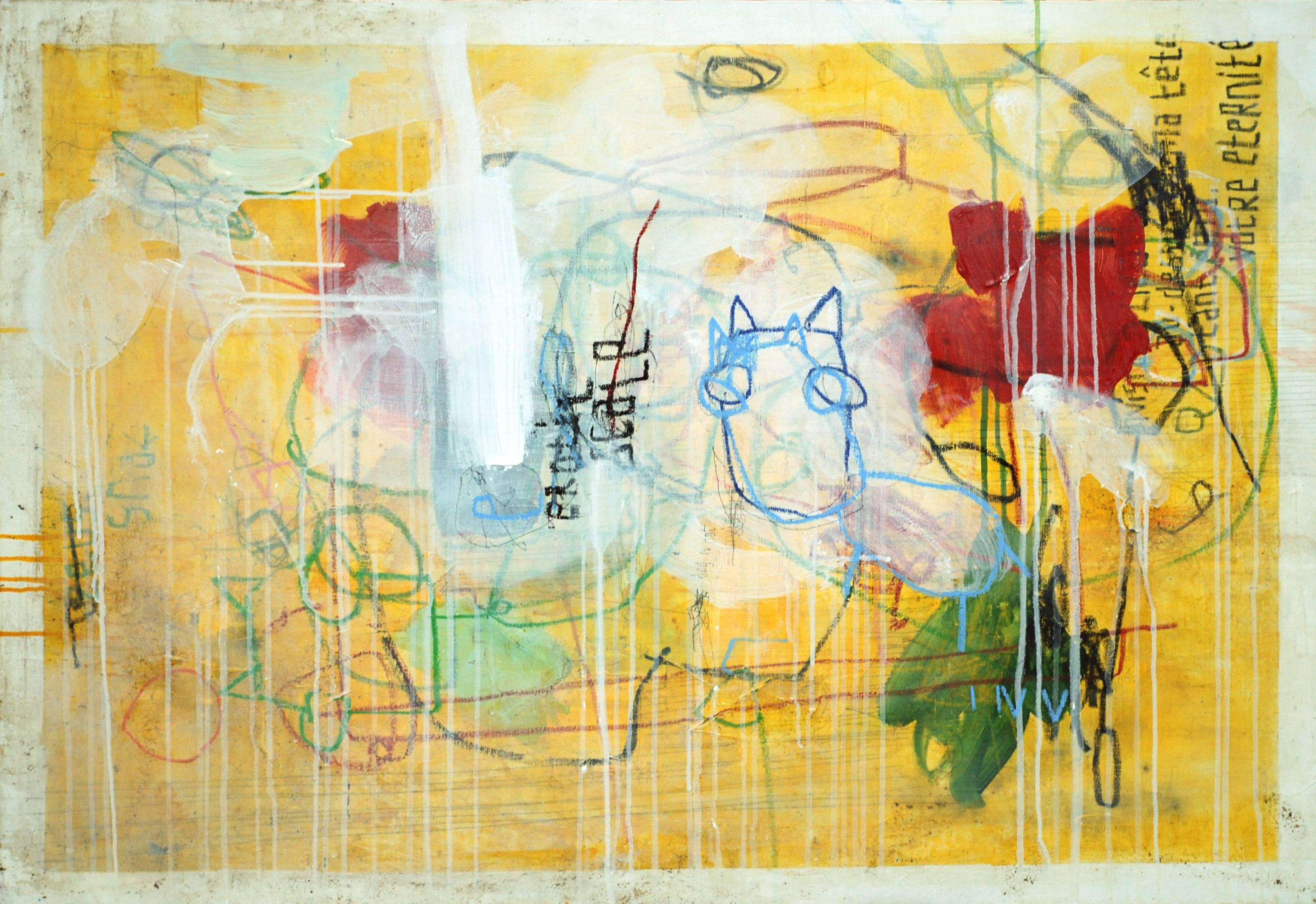 Lionel Pratt Abstract Painting - Erotic Scale - Horizontal Yellow Street Art Contemporary Painting