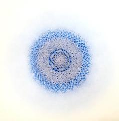 Revolution XVII- blue geometric abstract monoprint and laser cut rice paper