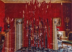 Used To Repeat- Red contemporary interior photo transfer collage on mylar