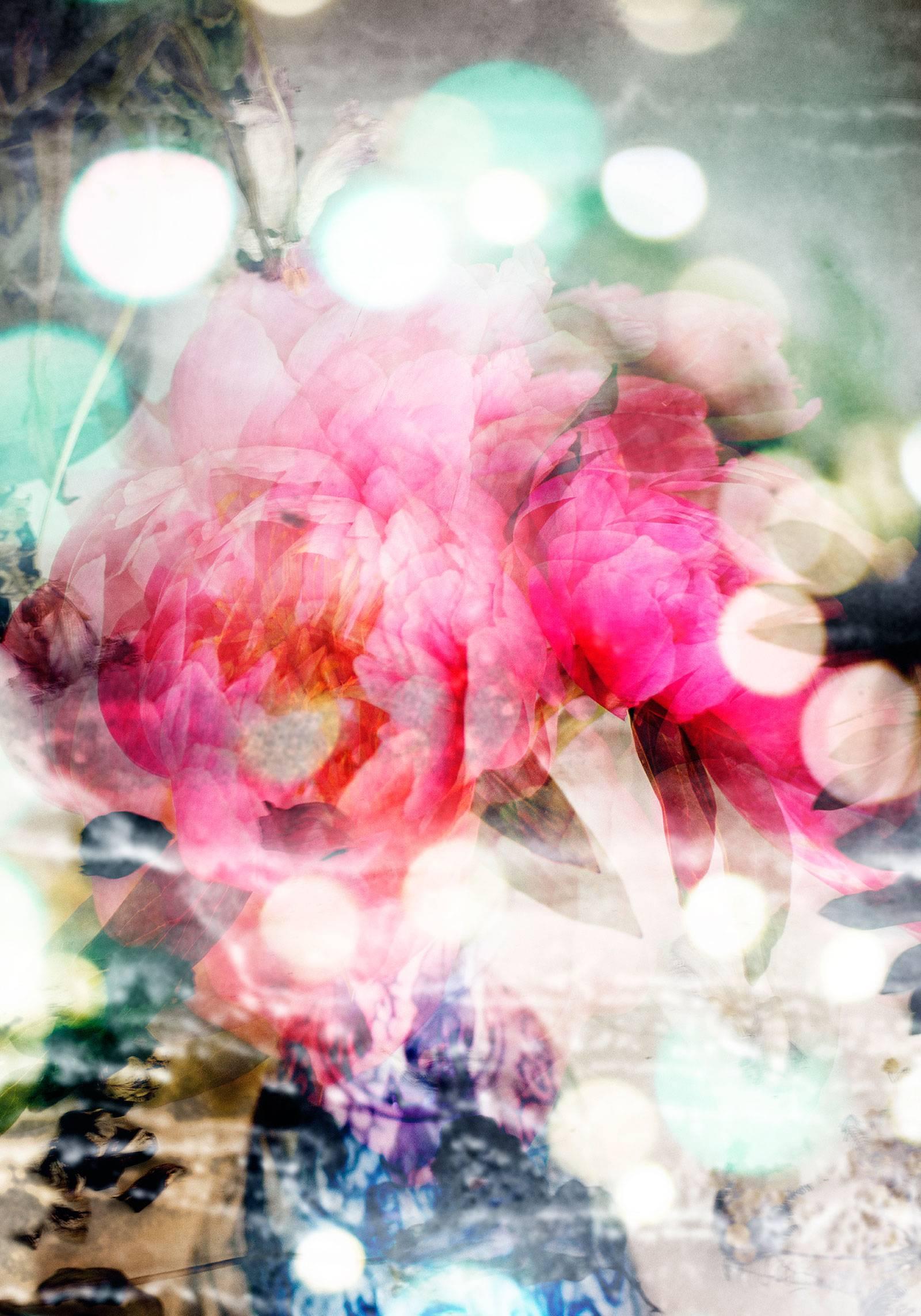 Isabelle Menin Still-Life Photograph – Petites Natures #13, abstraktes zeitgenössisches Foto mit rosa-weißen Blumen Punkten aus Licht