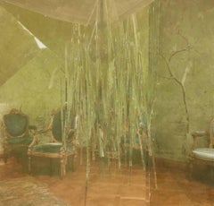 Noise II - grand collage de photos d'intérieur classiques contemporains sur vert mylar