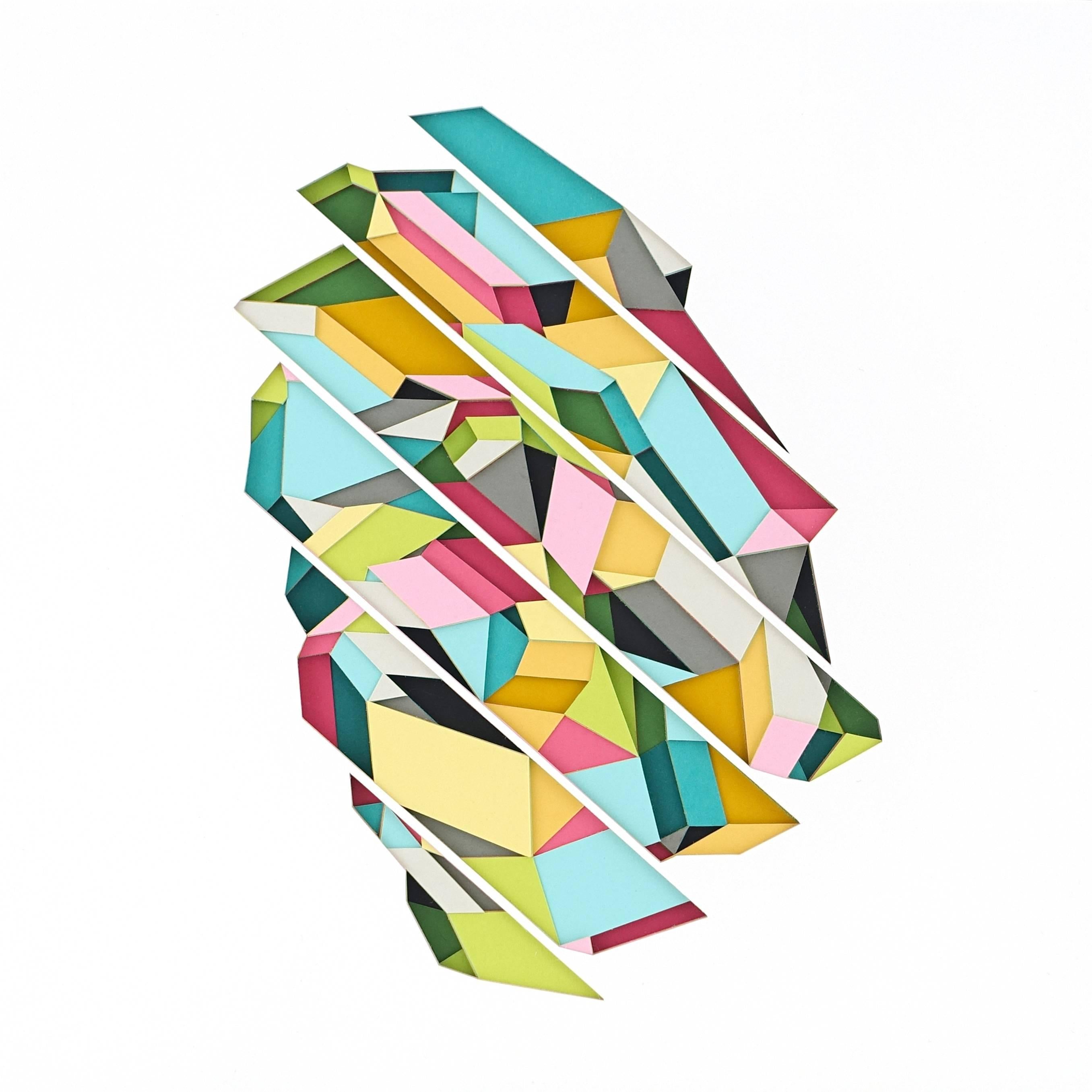 Huntz Liu Abstract Drawing - Downward - Abstract colorful textural hand cut paper