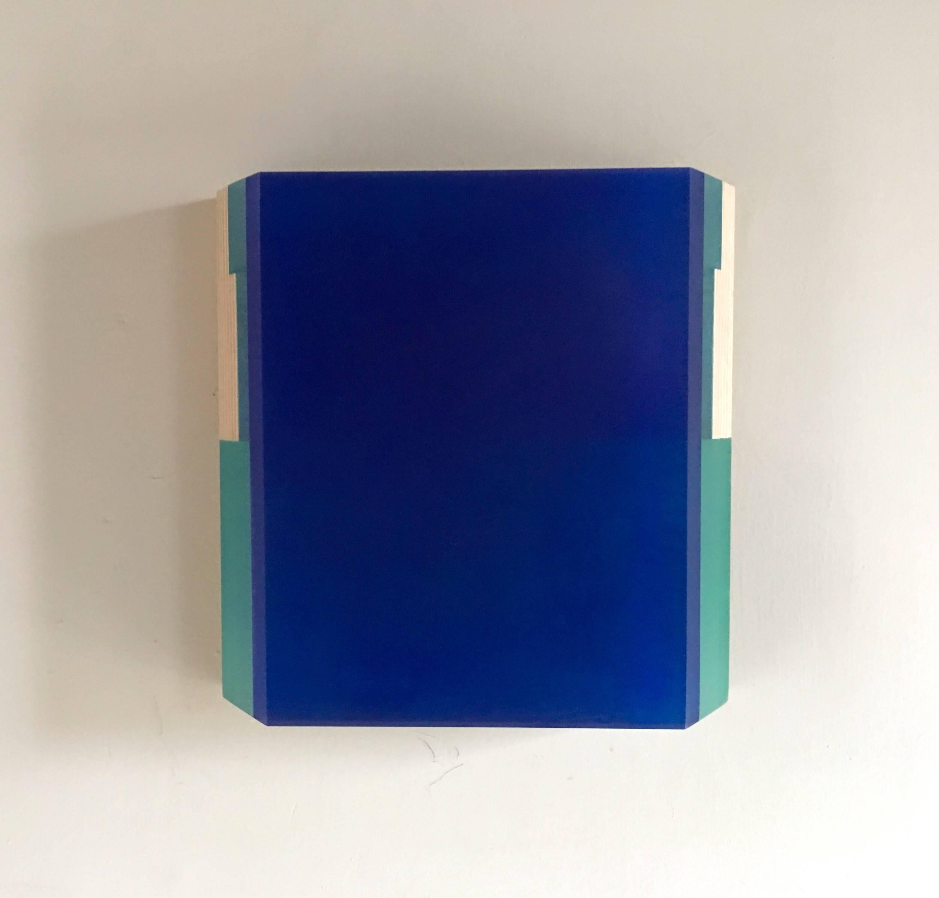 Michelle Benoit Abstract Sculpture - Untitled Blue 1- abstract geometric translucent wall sculpture