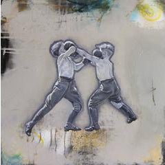 Elbows Up - black and white figurative hyperrealistic boxing boys 11