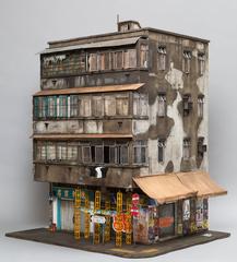 Temple Street - sculpture miniature d'un bâtiment urbain chinois - Hong Kong Koowlon