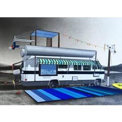 Lot 5- small landscape contemporary blue drawing caravan mobile home road trip 10