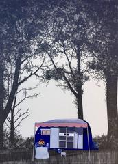 Lot 9 - small contemporary blue drawing mobile home caravan road trip landscape