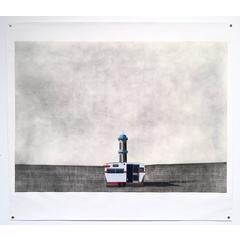 Road home- large contemporary drawing caravan road trip light house landscape 12