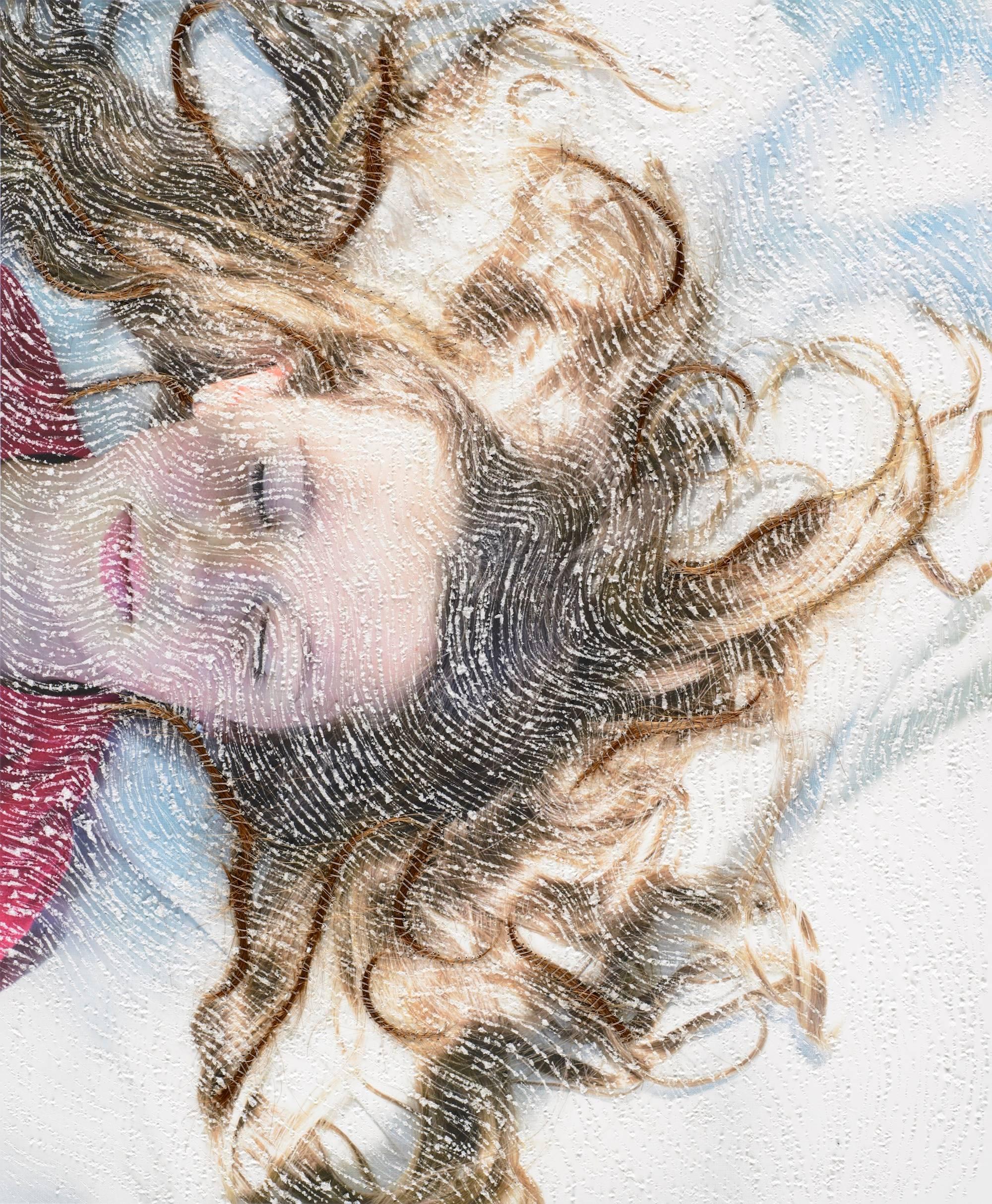 Melissa Zexter Portrait Photograph - Mirabelle- contemporary embroidered photography portrait of a child