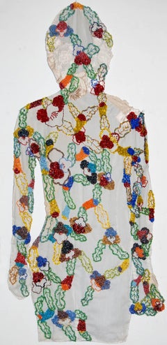 Portrait as my grandmother - embroidered textile portrait floral colorful motifs
