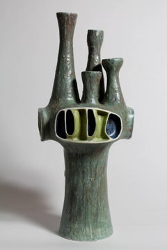 untitled- chartreuse blue green abstract geometric porcelain sculpture