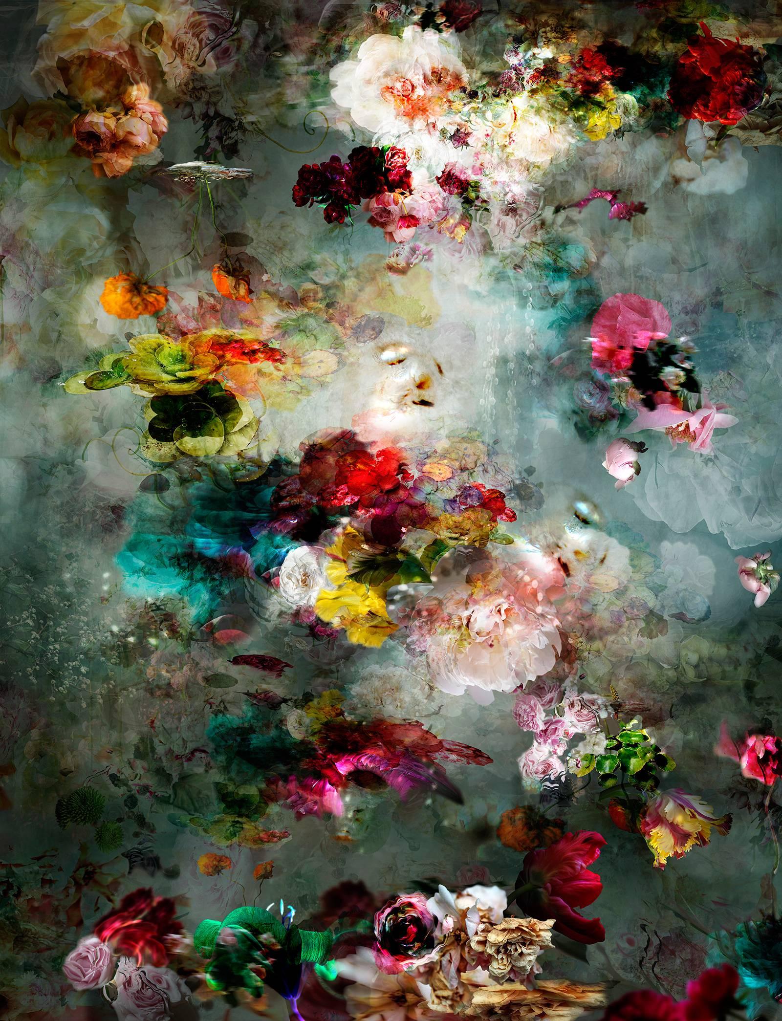 Still-Life Photograph Isabelle Menin - La chanson des héros perdus #5  composition de paysage à fleurs vives et abstraites