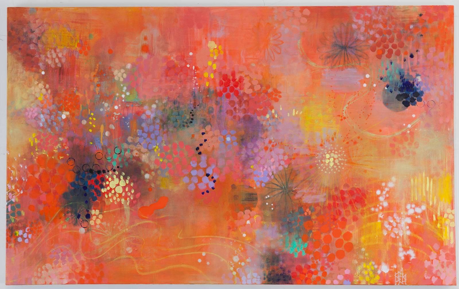 Daru Jung Hyang Kim Abstract Painting - Lustrous orange - abstract intricate contemporary nature inspired oil painting