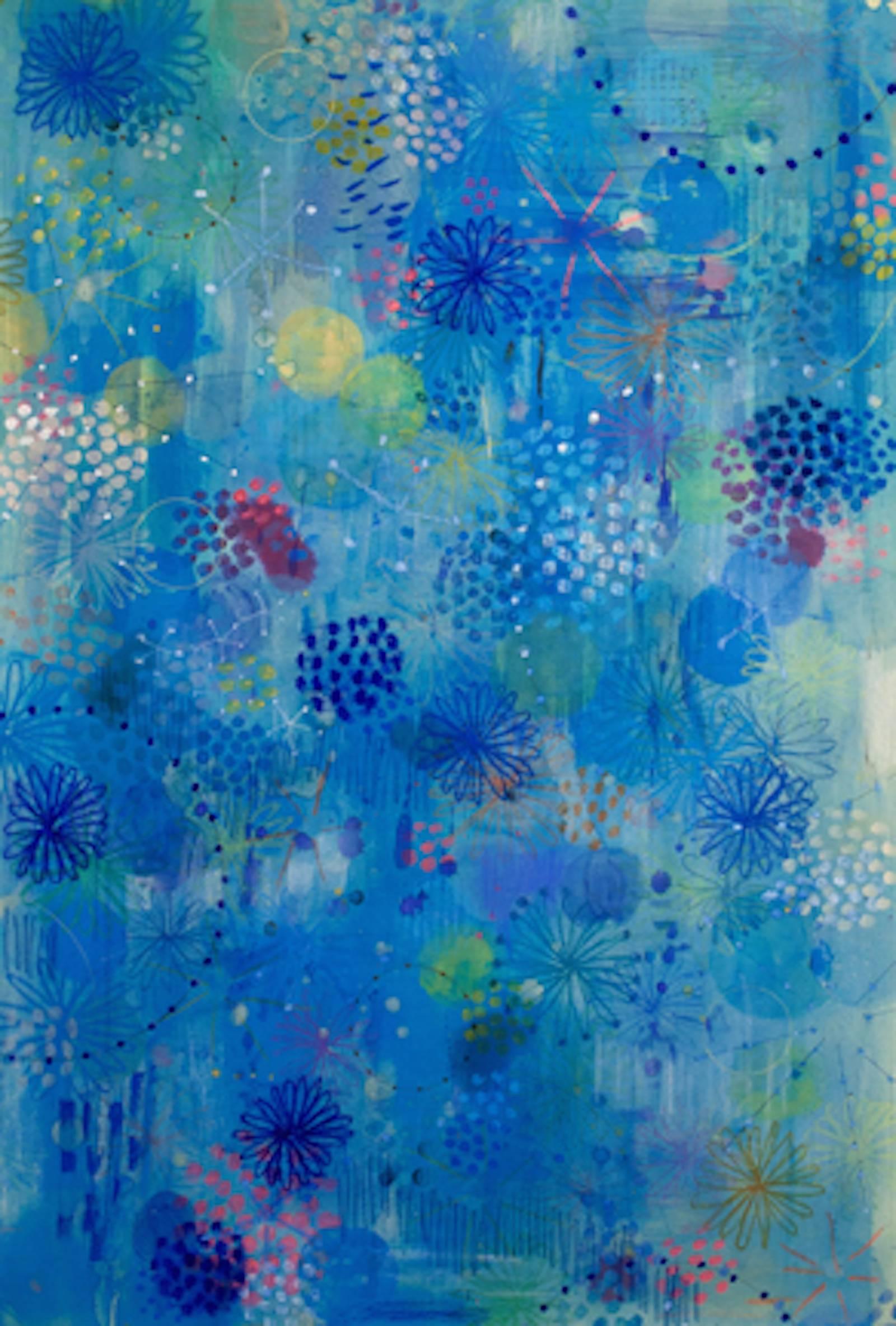 Daru Jung Hyang Kim Abstract Painting - Blue Flutter 2 - abstract nature inspired contemporary oil painting