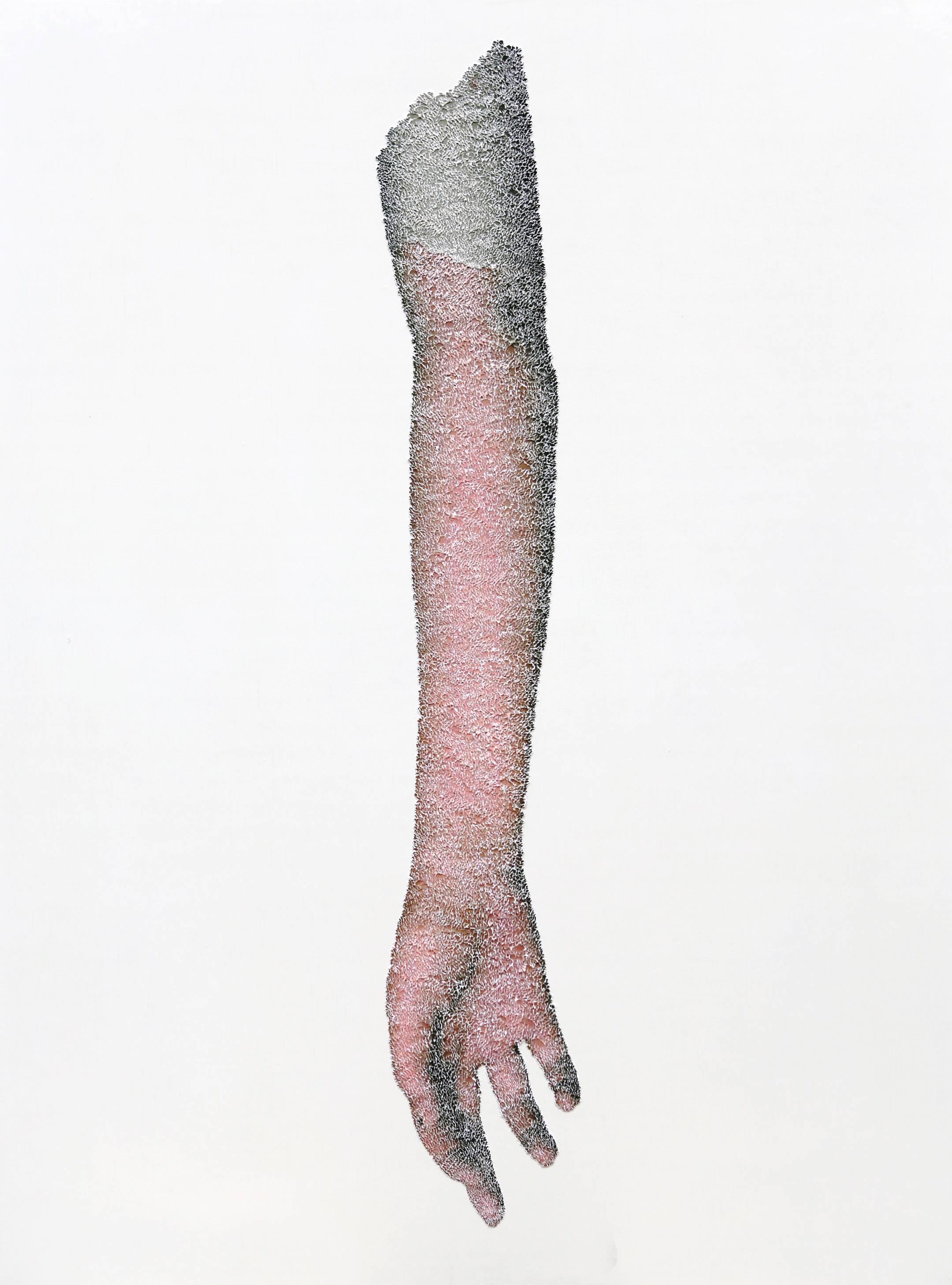 Drooping Arm- contemporary figurative arm with torn and pasted photograph