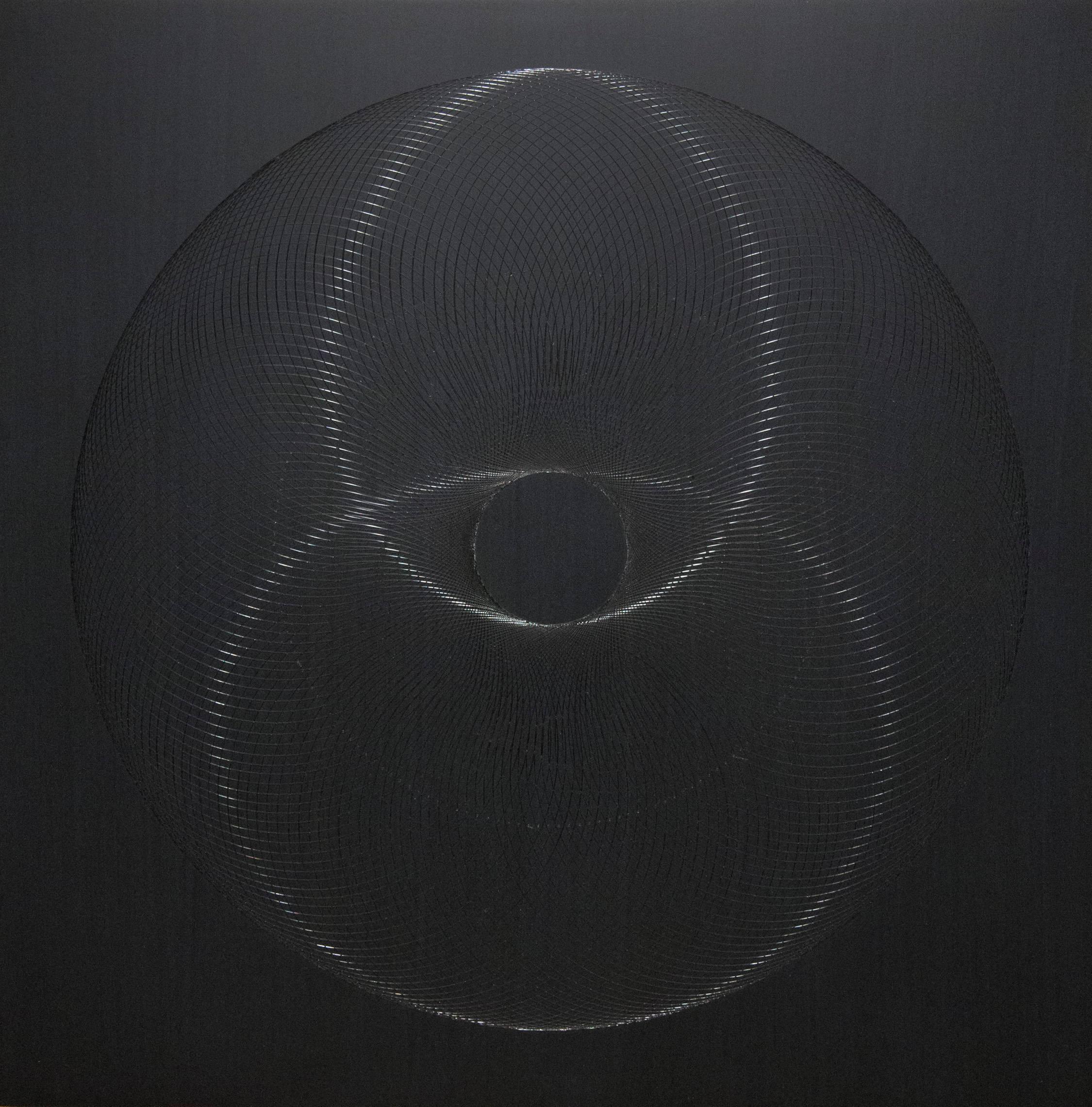 Fransen- abstrakte geometrische holographische Lichtzeichnung auf Holzplatte