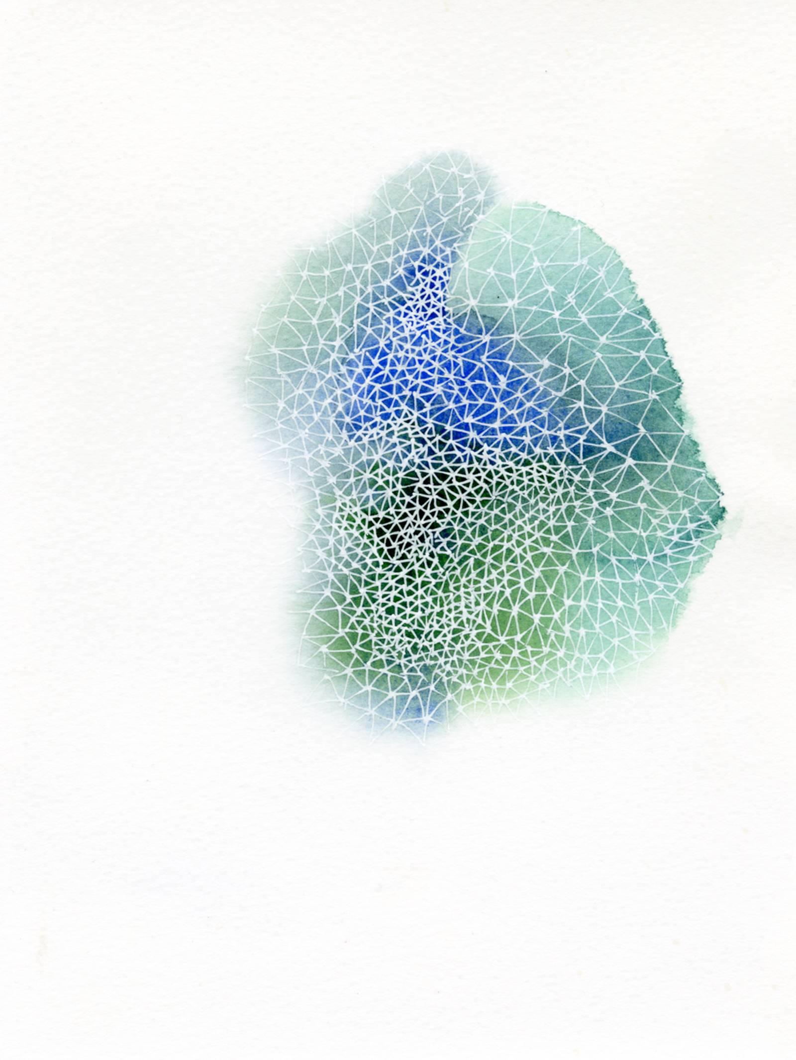 Brogan Ganley Abstract Drawing - Meditation 6- abstract geometric ink drawing on paper blue and green