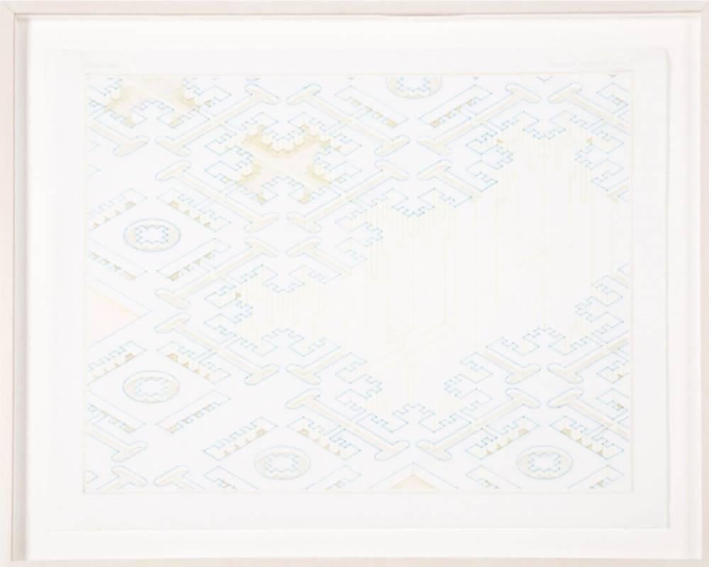 Untitled (F221, G3) - soft pastel color blue yellow abstract geometric drawing 