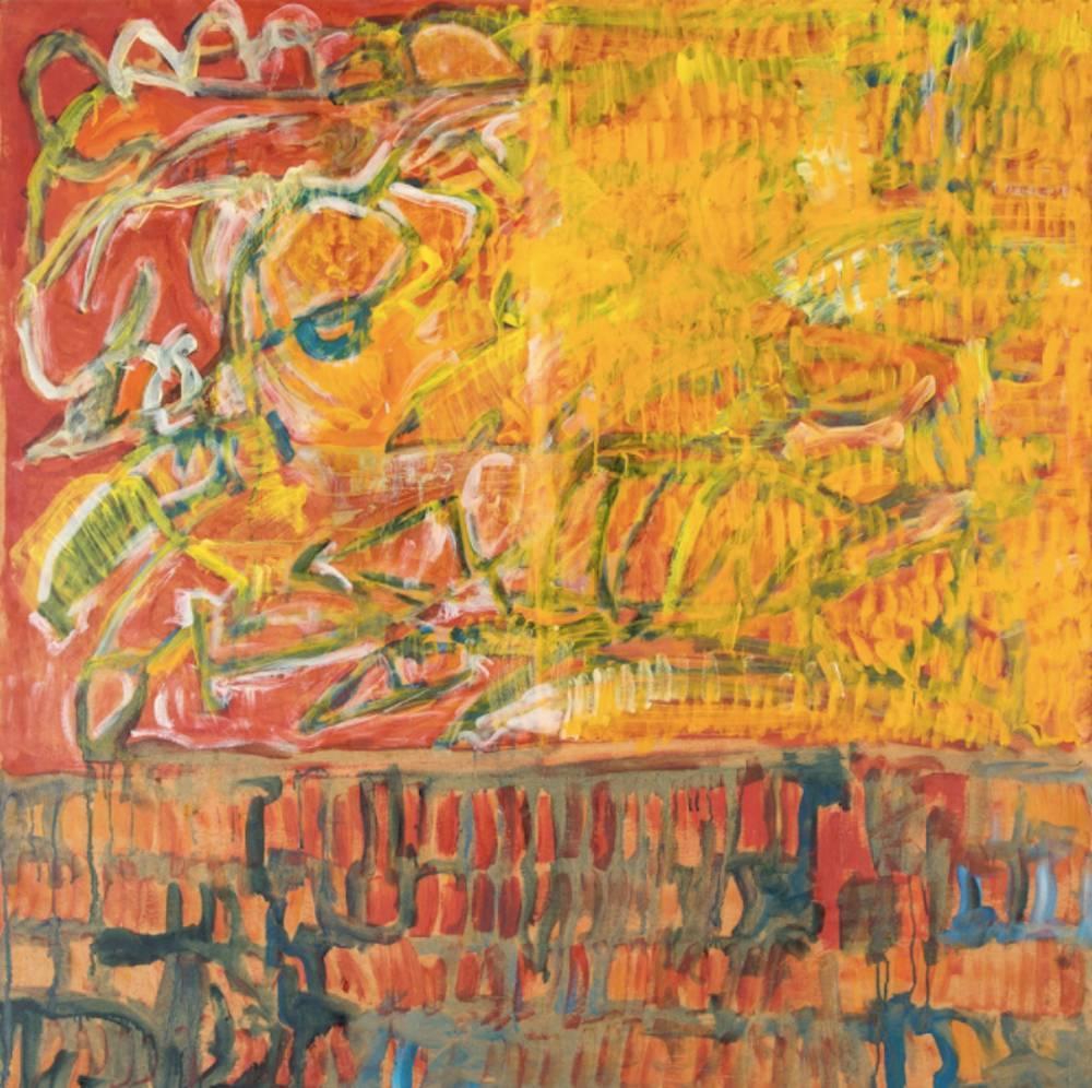 Abstract Painting Olivier Schneider - Sans titre - peinture abstraite rouge, bleue et jaune dominante