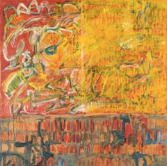 untitled- abstract painting red , blue and yellow dominant