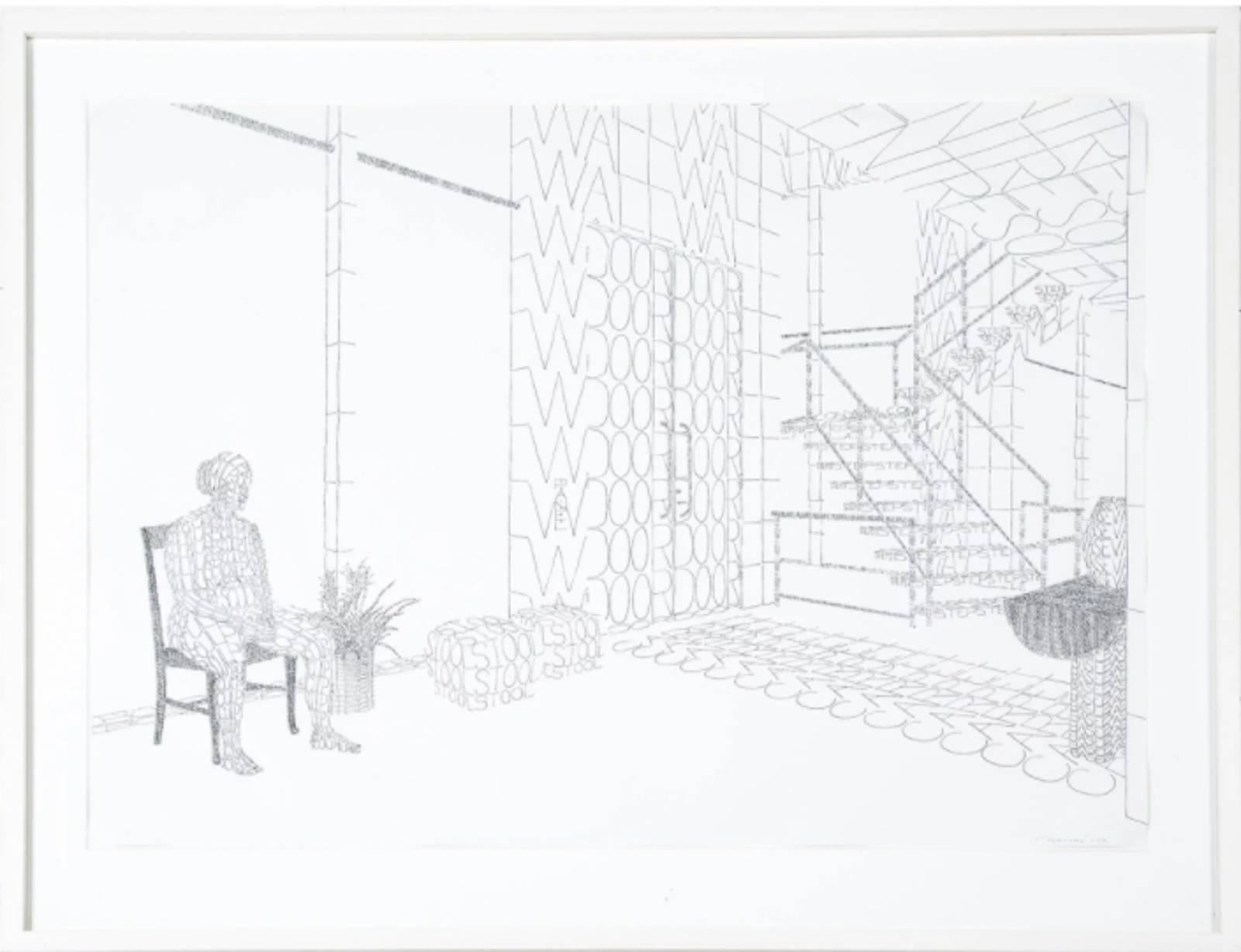 untitled interior space - black and white drawing on paper