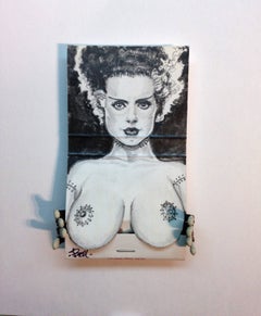 Bride- black and white figurative nude portrait on matchbox