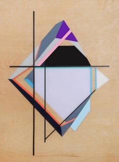 Grid Origami #5 - Purple and Black Geometric Painting on Wood