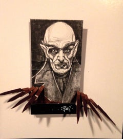 Nosferatu- black and white figurative portrait on matchbox