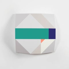 Origami #31 - Blue Green Orange and Grey Geometric Sculptural Painting on Wood