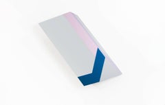 Origami n°43 - Peinture sculpturale géométrique grise, violette et bleue sur bois