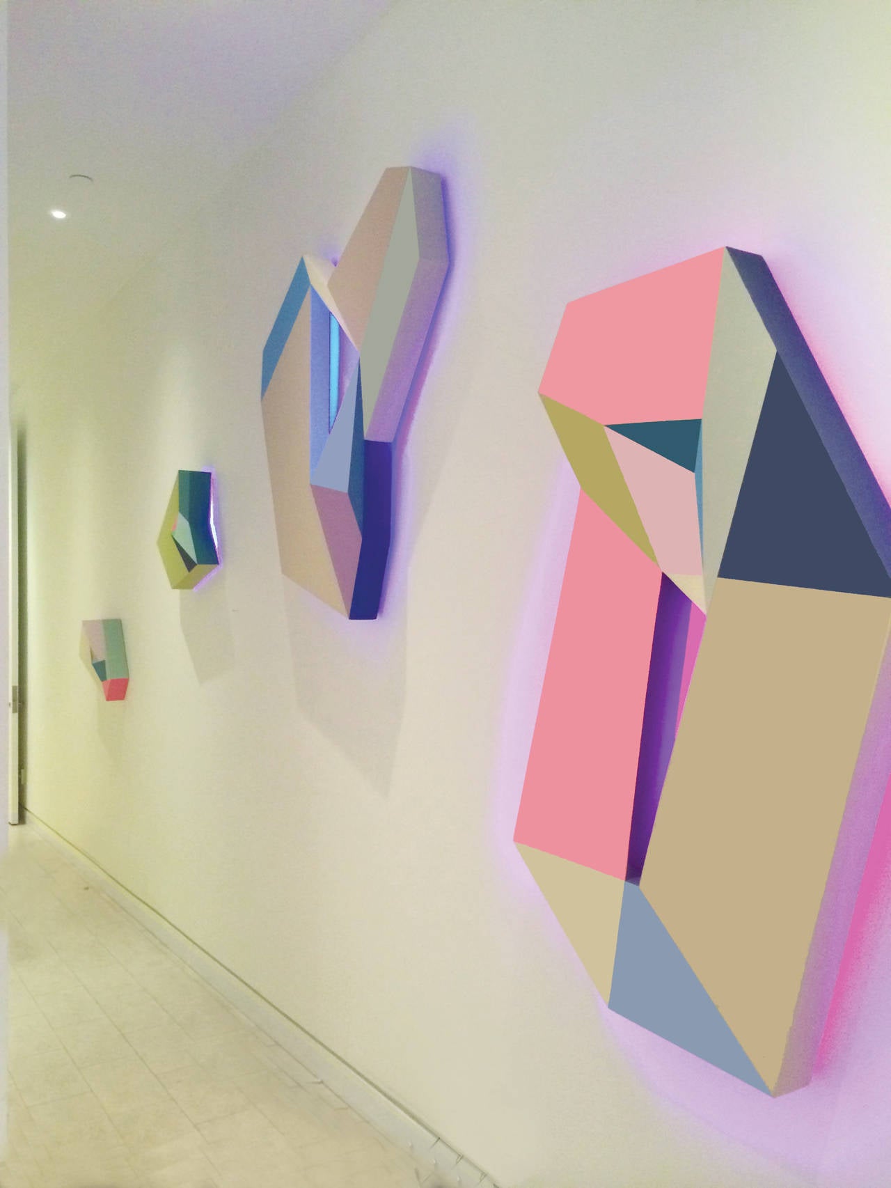 inter-Light#3 - Bright neon LED light sculptural painting on linen and wood - Painting by Zin Helena Song