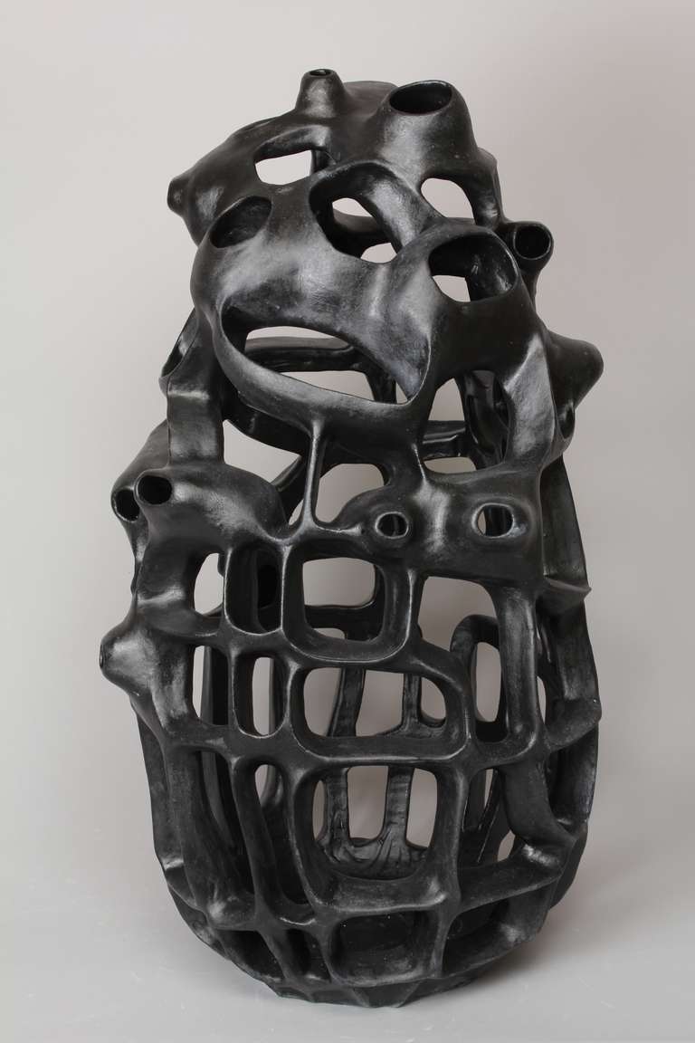 Joan Lurie Abstract Sculpture - VO7 - black Porcelain geometric sculpture 