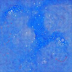 Snow Machine II - Bright Blue Intricate Dot Painting on Wood Panel