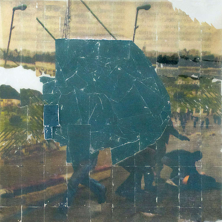 Your Pants Are Blue - Blue suburban figural landscape photo transfer on mylar - Mixed Media Art by Matthew Conradt