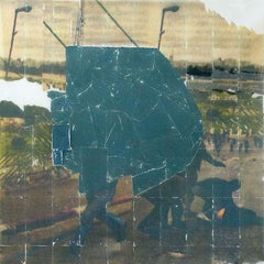 Your Pants Are Blue - Blue suburban figural landscape photo transfer on mylar