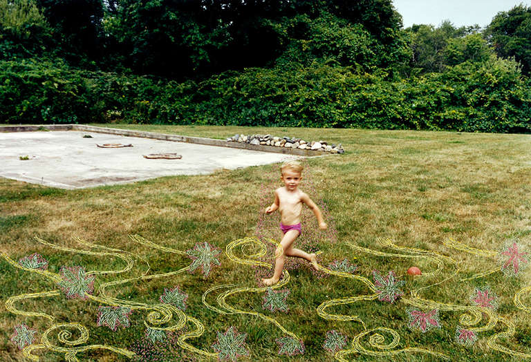 Melissa Zexter Figurative Photograph - Girl Running - embroidered figurative photography of a girl running in nature