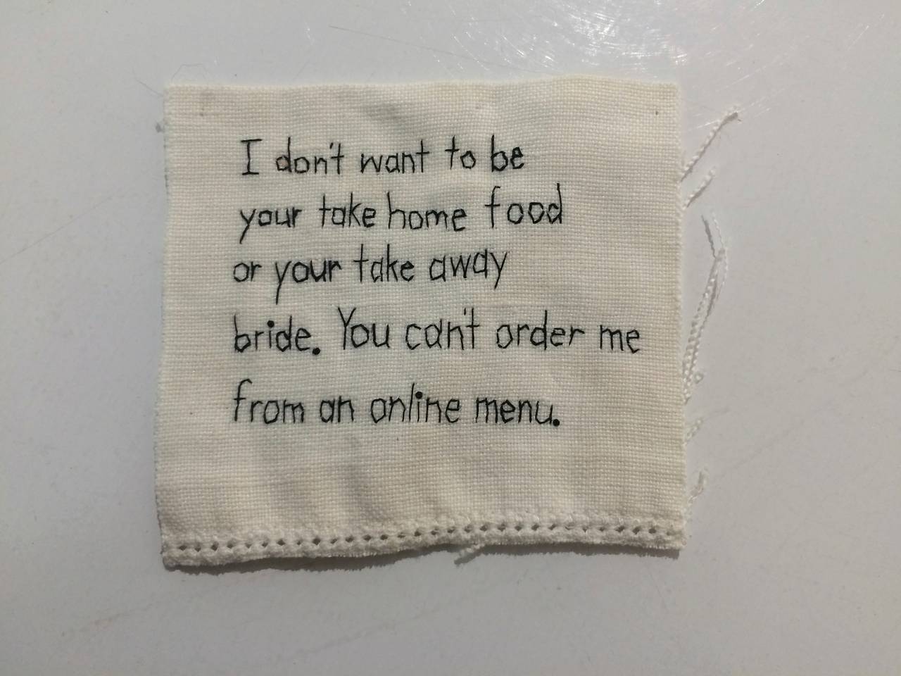 Take Home Food- narrative embroidery on fabric - Mixed Media Art by Iviva Olenick