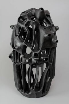 Untitled #19 - Black Porcelain geometric organic sculpture 
