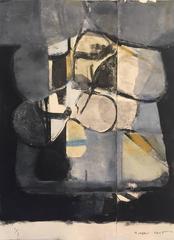 Hotpoint - abstract contemporary yellow grey black monotype painting on paper