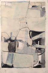 City Garden - Abstract contemporary soft greys monotype painting on paper