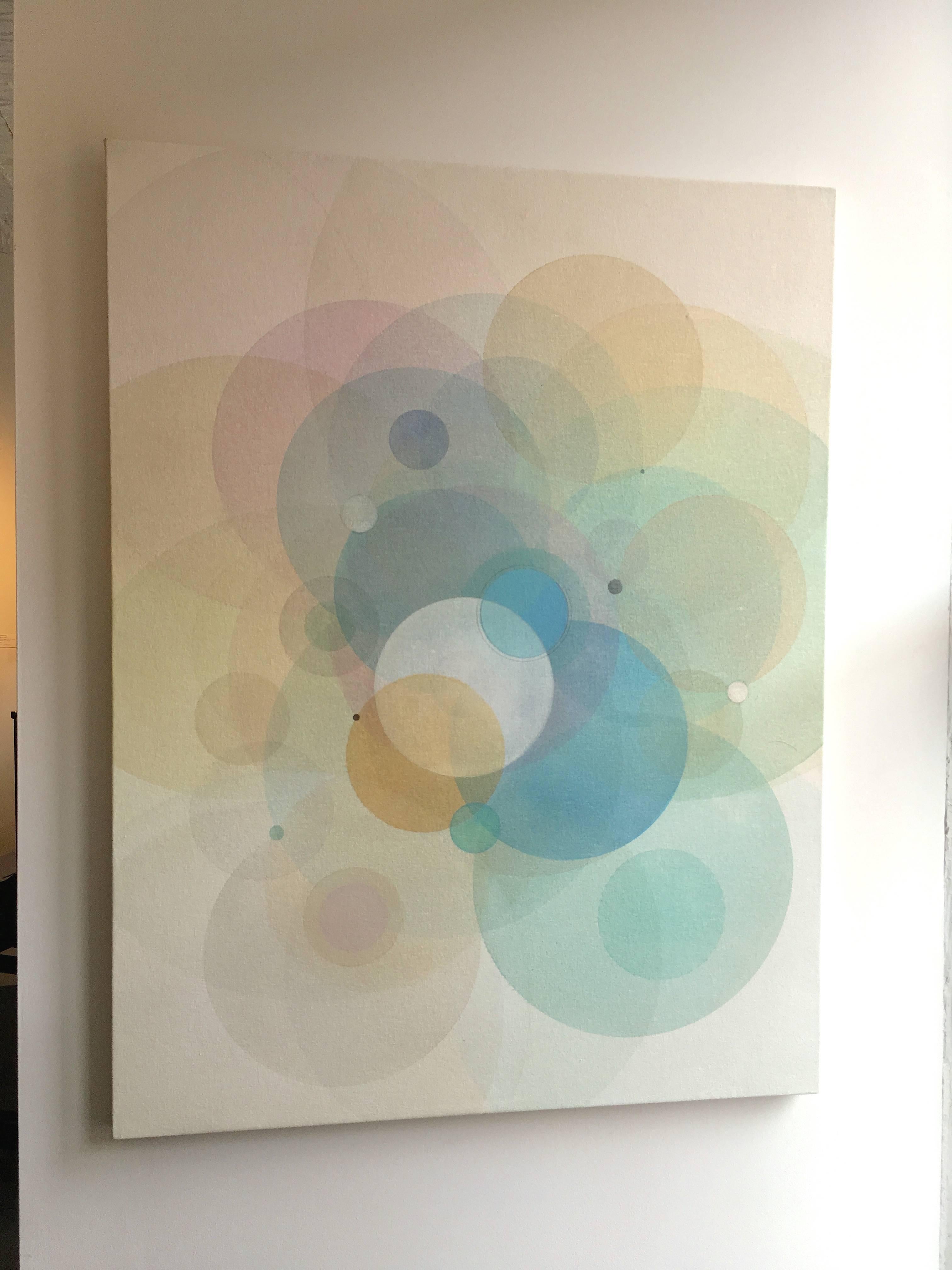 Day Map 1218- Abstract geometric soft pastel color circles painting on canvas - Art by Evan Venegas