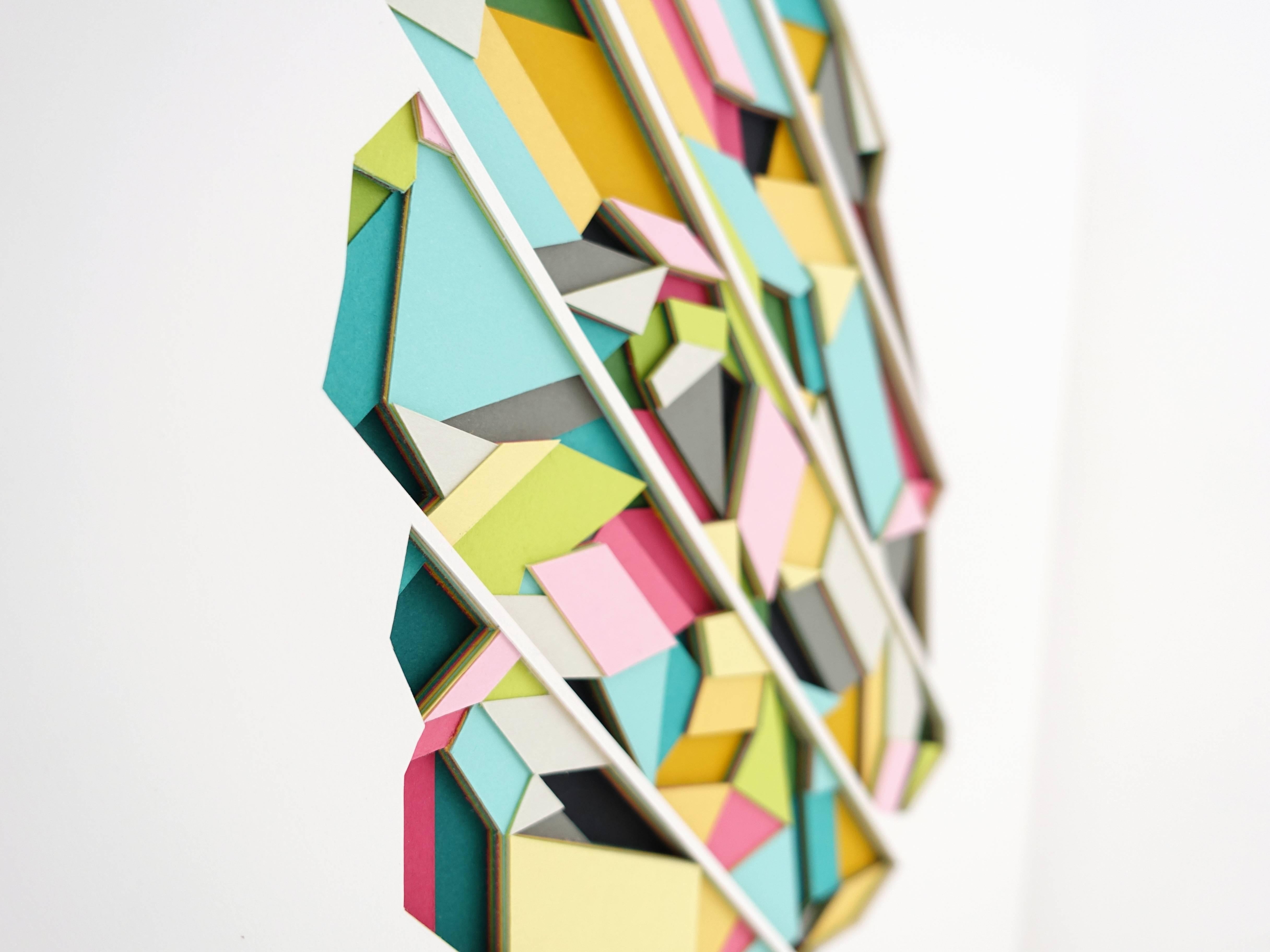 Downward - Abstract colorful textural hand cut paper - Art by Huntz Liu