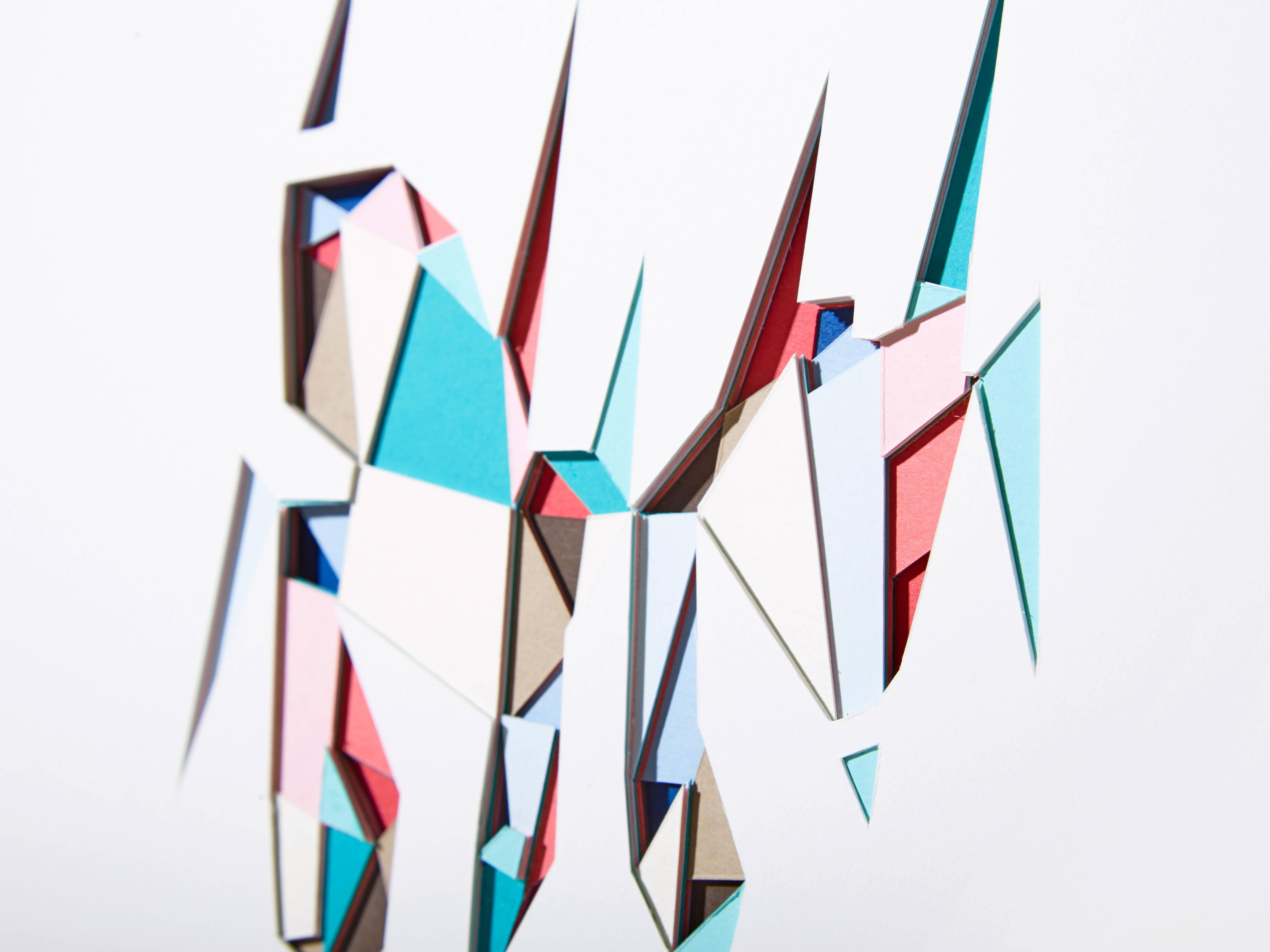 Sea - abstract geometric textural soft color hand cut paper - Art by Huntz Liu