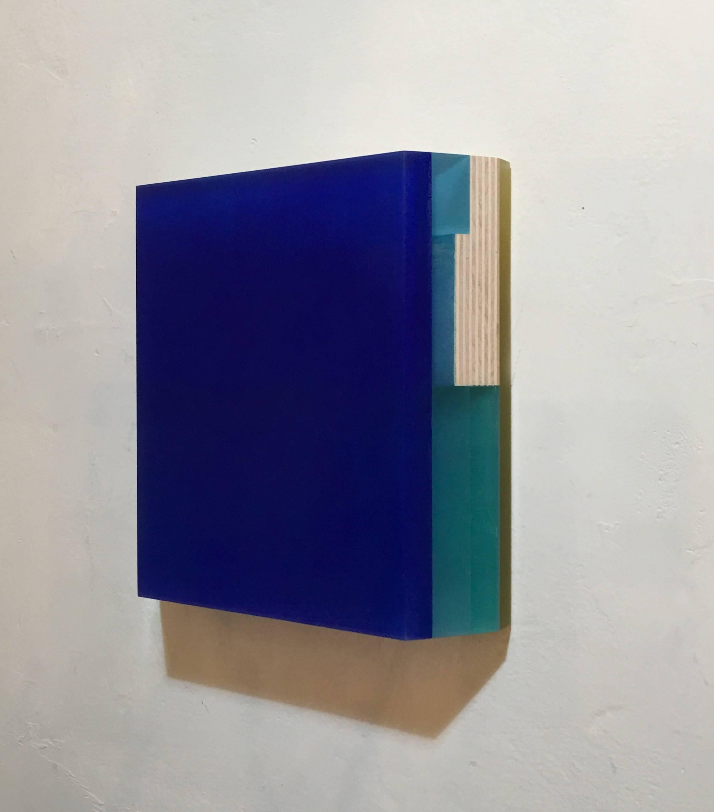 Untitled Blue 1- abstract geometric translucent wall sculpture - Sculpture by Michelle Benoit