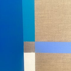 Paths 1 - abstract geometric blue, white, silver painting on linen