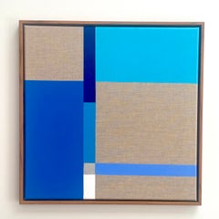 Paths 1 - abstract geometric blue, white, silver painting on linen