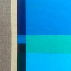 Paths 2 - abstract geometric blue, beige, green painting on linen