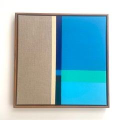 Paths 2 - abstract geometric blue, beige, green painting on linen