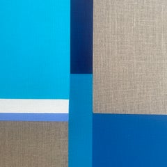 Paths 3 - quadro astratto geometrico in blu, bianco e argento su tela di lino