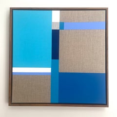 Paths 3 - abstract geometric blue, white, silver painting on linen